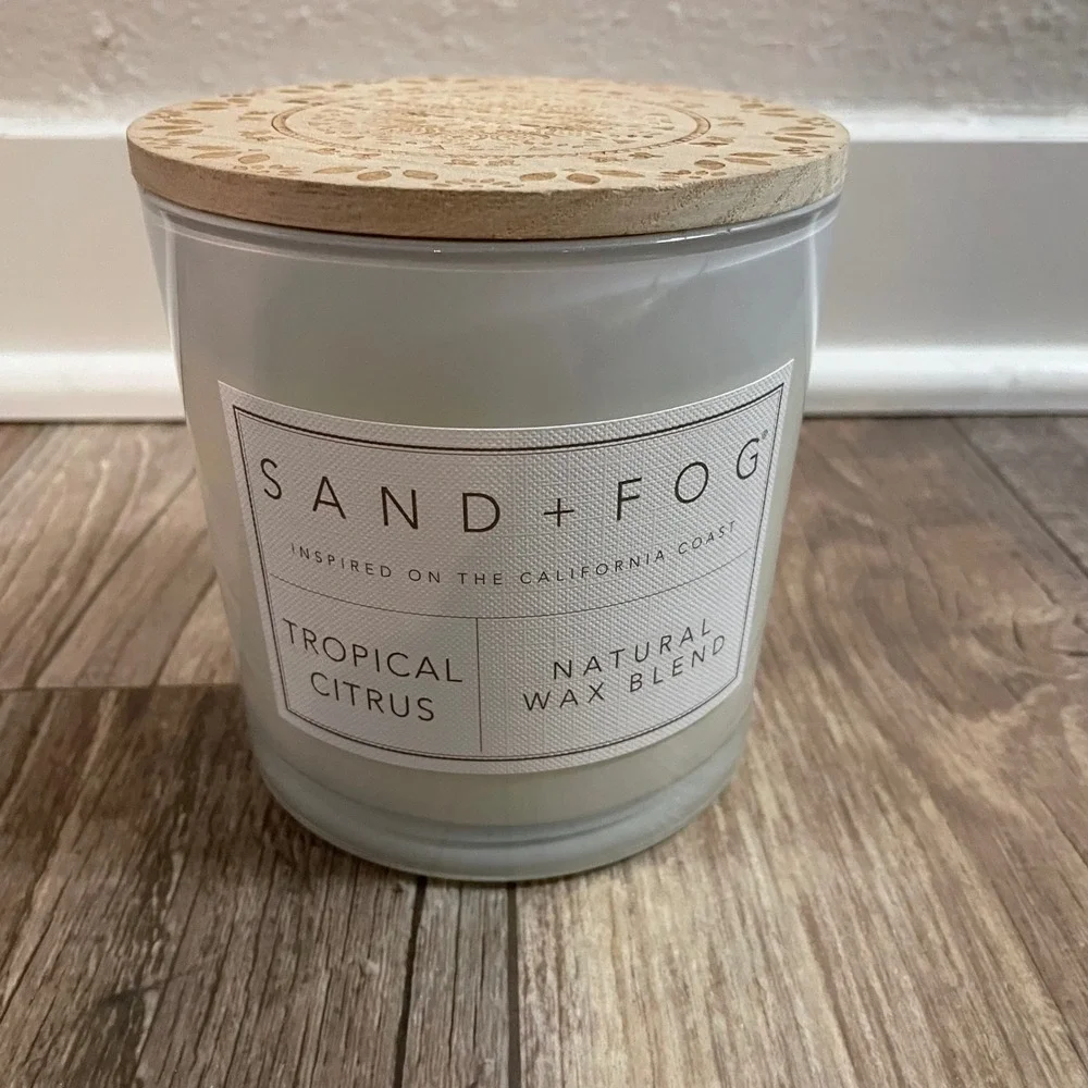 Sand + Fog Tropical Citrus 3-Wick Scented Candle 21oz Wood Lid Natural Wax Blend